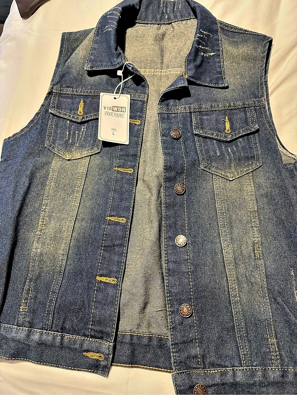 Viewon Free Point Denim Vest in Blue Size Large NWT